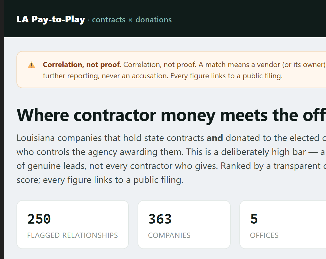 Screenshot of the Louisiana Pay-to-Play Tool